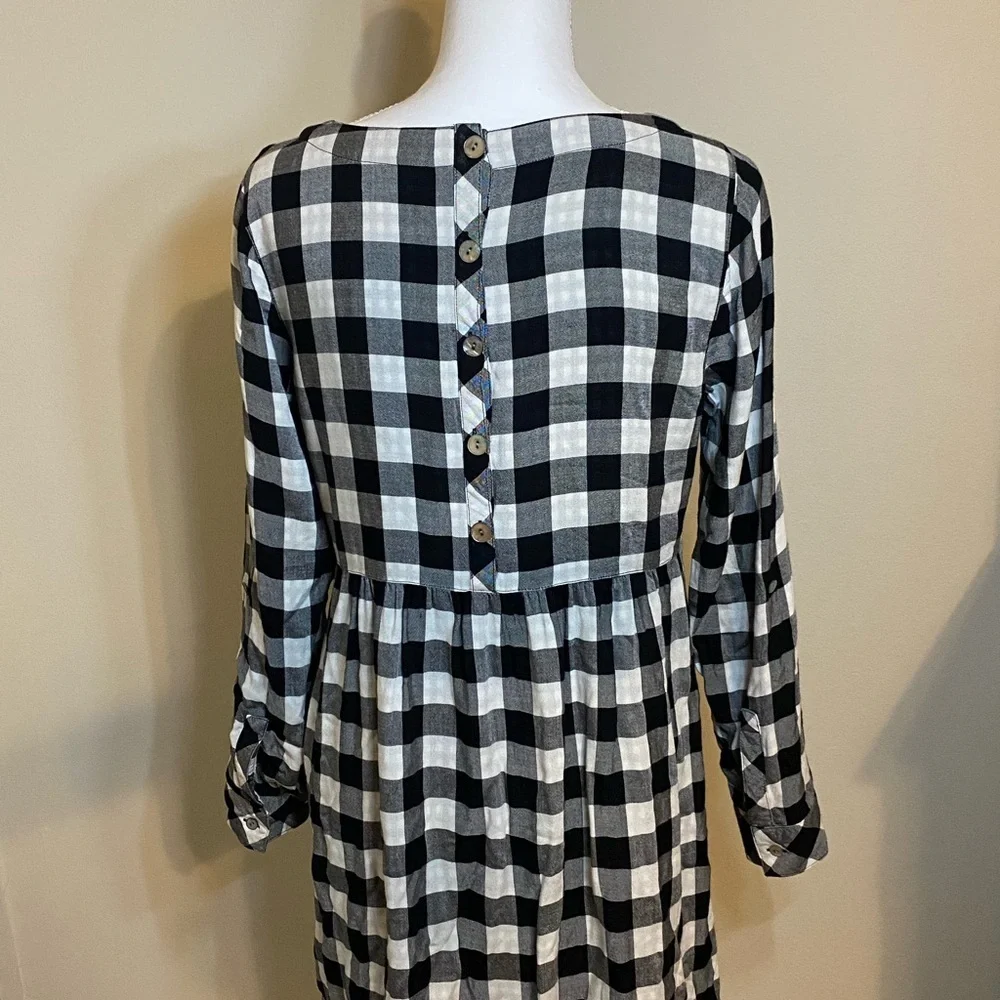 J.Jill Black White Gingham Empire Waist Country Chic Button Back Dress | Small - Picture 3 of 7
